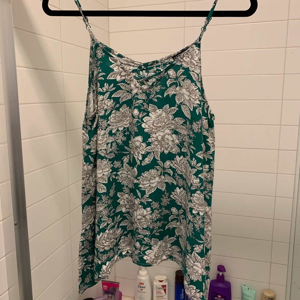 Green floral tank top